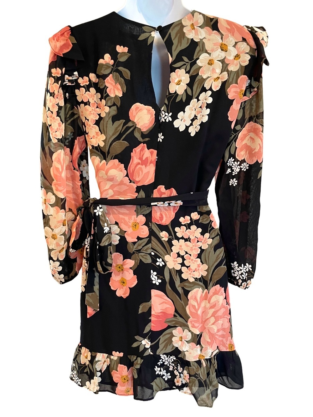 Reformation Quest Floral Wrap Mini Dress Black Pink Romantic Size 2 - Picture 4 of 10